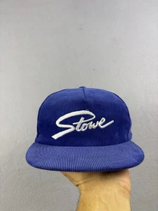 Vintage Stowe Vermont Hat Corduroy Cap Snapback Blue Ski Skiing Snowboard 90s - Picture 1 of 7