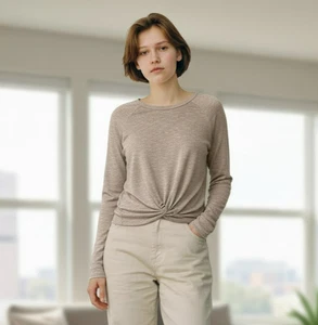 Juicy Couture Womens Size XL Taupe Long Sleeve Knot Front Pullover Shirt Top - Picture 1 of 9