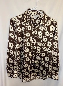 Rachel Zoe brown cream Blouse floral satin sz S collar artsy bold - Picture 1 of 4