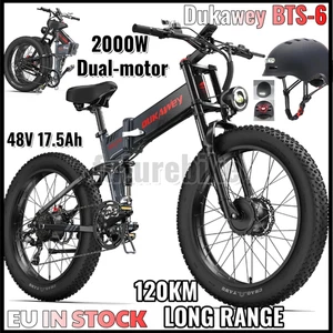 Dukawey BTS-6 2000W Bicicletta Elettrica 48V 17.5Ah Pieghevole Fatbike 26 Pollici 120KM EU - Foto 1 di 24