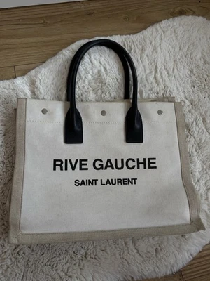 Saint Laurent Rive Gauche Large Canvas Tote Bag in Beige - Image 1 of 4
