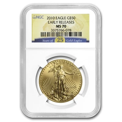 2010 1 oz Gold Eagle MS-70 NGC (ER, 25th Anniversary Label) - Image 1 of 3