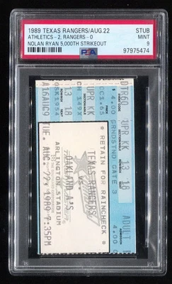 Nolan Ryan 5,000 Strikeout - PSA Ticket 1989 Texas Rangers Oakland PSA 9 - Image 1 of 2