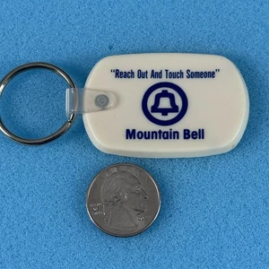 Mountain Bell Reach Out & Touch Someone White Blue Keychain Key Ring #58449 - Picture 1 of 2