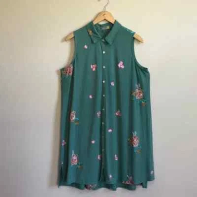 FIGUEROA & FLOWER Women's Large Green Floral Embroidered Sleeveless Midi Dress - Image 1 of 4