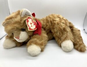 Ty Ginger Tabby Kitty Cat w/ Red Bow Plush 1995 Korea Orange Striped Hang Tag