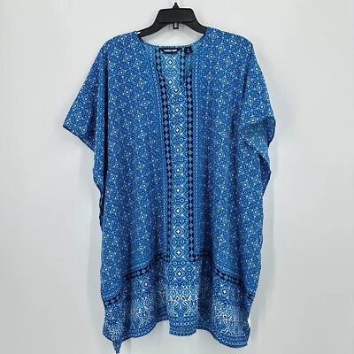 Land's End Kimono Beach Top Womens S Blue White Floral Cover Up Lagenlook Casual - Image 1 of 4
