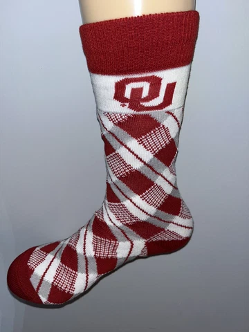 OKLAHOMA SOONERS NCAA MENS LOGO ARGYLE MIX CREW DRESS SOCKS LARGE Q Cover