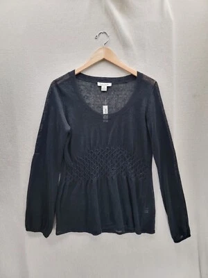 Nuevo con etiquetas Suéter Ligero de Lino Negro Mercado Casa Blanca $78 Talla-M Foto 1 de 4