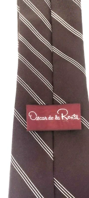 Corbata Oscar De La Renta Hombre Marrón Blanco Rayas 56" Largo 3" Ancho Usada Foto 1 de 4
