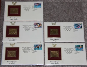 1992 Winter Olympics FDC Five PCS Golden Replicas + 1/10/88 Winter Games - Picture 1 of 4
