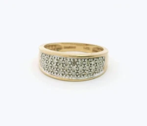 9ct Yellow Gold Ring Diamonds Cluster Wide Band UK Ring Size J - Picture 1 of 9