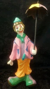VINTAGE 13" PAPER MACHE CLOWN WITH UMBRELLA SIGNED MONTIEL MEXICO - Picture 1 of 3