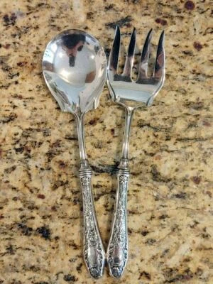 ANTIQUE AMERICAN SILVER CO. CORONA STERLING-HANDLED 2-PIECE MEAT SERVING SET  - Imagem 1 de 4