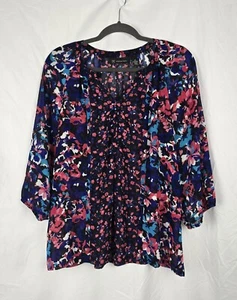 INC International Concepts Blumenmuster Chiffon Whimsigoth 3/4 Ärmel durchsichtig Top Gr. 10 - Bild 1 von 5