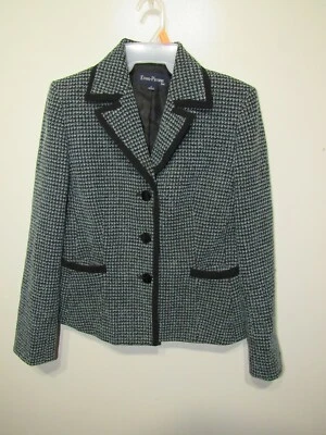 Evan Picone Blazer Size 6 Black Blue Button Up Front Lined Pockets Business Work - Image 1 of 3