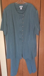 Women's Dress Savvy New York 2 piece pants suit top and pants Size 32 W. green - Picture 1 of 9
