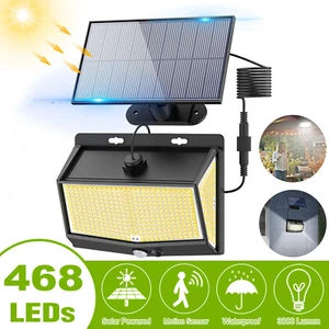 Solar Outdoor Lights 468 LED Motion Sensor Security Flood Light Yard Garage Wall - Picture 1 of 8