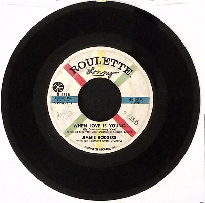 JIMMIE RODGERS WHEN LOVE IS YOUNG/THE LITTLE SHEPHERD OF KINGDOM VINYL 45 48-80 - Image 1 of 2