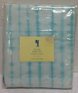 Pottery Barn Kids TIE DYE stripe Cotton Percale bedroom bed SHEETS Set Blue NEW - Picture 1 of 7