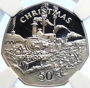 1984 ISLE of MAN Elizabeth II CHRISTMAS Proof Silver 50 Pence Coin NGC i106554 - Picture 1 of 5