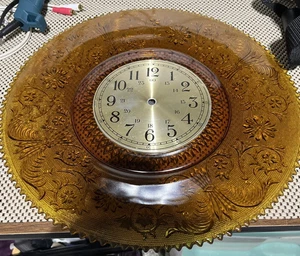 Vintage Tiara Indiana Amber Plate 16in Diameter, Missing Clock Mechanism - Picture 1 of 2