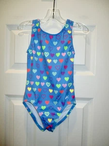 GK Elite CS Blue Hearts Leotard Gymnastic Practice Competition Pink Purple Green - Picture 1 of 2