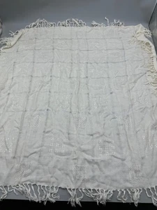 Sciarpa vintage ben goodman trasparente avorio tessuto lancio frange bordi rayon LEGGI - Foto 1 di 7