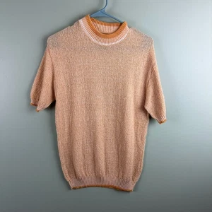 Sears Mens Store Orange Yellow Open Knit 100% Polyester T-Shirt Disco Large - Picture 1 of 7