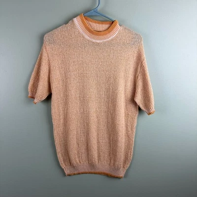 Sears Mens Store Orange Yellow Open Knit 100% Polyester T-Shirt Disco Large - Image 1 of 4