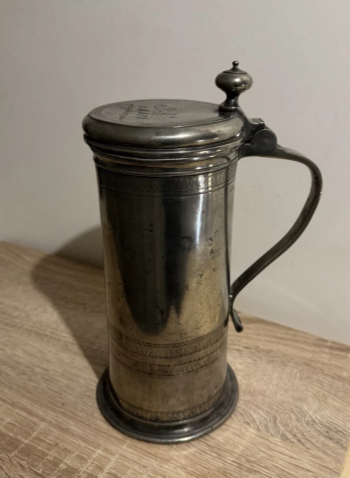 Grande Chope alsacienne en étain 18e  datée 1791 - Photo 1/4