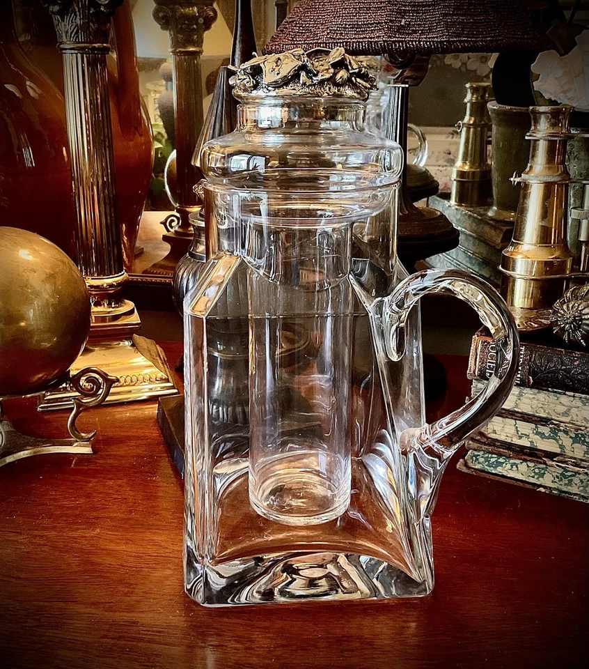 Lindo jarro refrigerador ou refrigerador de vidro de 3 peças tampo de metal fundido - Imagem 1 de 4