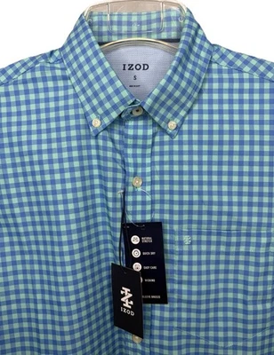 NWT IZOD Mens Small Blue Plaid Short Sleeve Breeze Button Down Shirt - Image 1 of 4