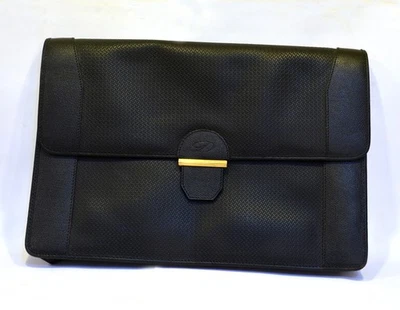 St Dupont Paris Sacoche Porte Documents « Griffée » Cuir Noir - Photo 1/4