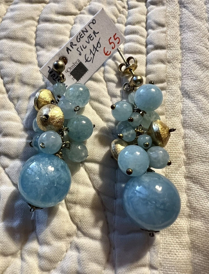 Orecchini pendenti con pietre naturali Avventurina in Argento placcato oro - Immagine 1 di 3