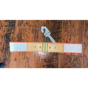 Fossil Wide Elastic Genuine Leather Waist Hook Closure Tan/Coral Belt Large NWTs - Picture 1 of 8