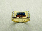 Bague Tank Engagement Ring 14K Yellow Gold Plated Silver 1Ct Simulated Sapphire