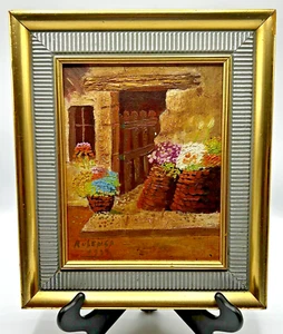 Gerahmtes Öl auf Leinwand 7,5"x9,5" Blume Garten Fenster Blick 12" x 14" Rahmen - Bild 1 von 15