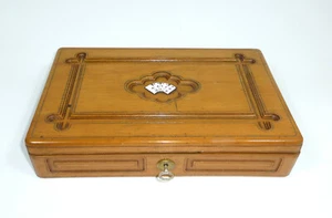 Holzschatulle für Spielkarten um 1900 Emaille - Bild 1 von 12