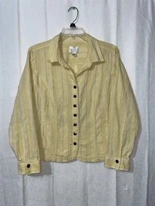 Christopher & Banks Sz Large Yellow Stretch Jacket Gold Thread Cotton Pockets - Picture 1 of 21