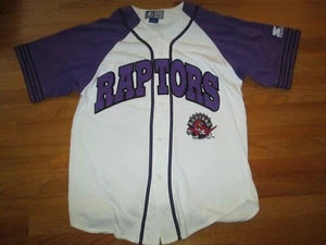 TORONTO RAPTORS Vtg 1990s dino baseball STARTER Jersey Sewn raiders jacket Med - Picture 1 of 6