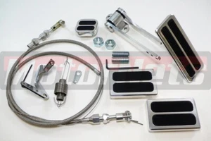 Billet Aluminum Throttle Gas & Brake Pedal Kit w/ 24" Braid Cable+Return Spring - Picture 1 of 8