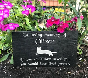 Personalised Engraved Pet Memorial Slate Headstone Grave Marker Plaque for a Cat - Picture 1 of 2
