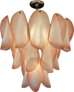 MCM Lucite Electric Chandelier - 30 Pedals - Peachie Pink - Drop 27" - i4 sb - Picture 1 of 11