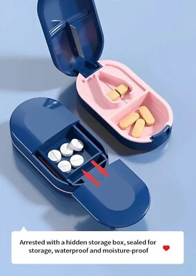 2 in 1 PILL CUTTER Splitter AND Storage Compartment Box Medicine Tablet Holder ✅ - Image 1 of 4