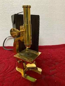 Brass Microscope Student 6 Inch Microscope Vintage Type With Leather Box - Picture 1 of 5