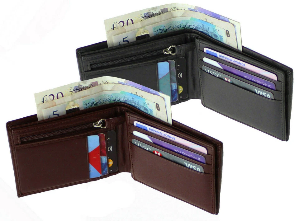 STARHIDE Mens RFID Blocking Soft Nappa Leather Zip Coin Pocket Trifold Wallet