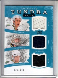 2011-12 Artifacts Tundra Trios Jerseys Blue Ribeiro - Lehtonen - Goligoski /149