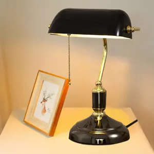 15" Vintage Bankers Lamp Light Black Desk Piano Library Lamp Glass Shade - Picture 1 of 7