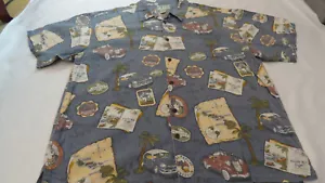 Big Dogs Shirt Hawaiian Men Button Linen/Rayon Sz XL Short Sleeve Roadster/Map - Picture 1 of 12